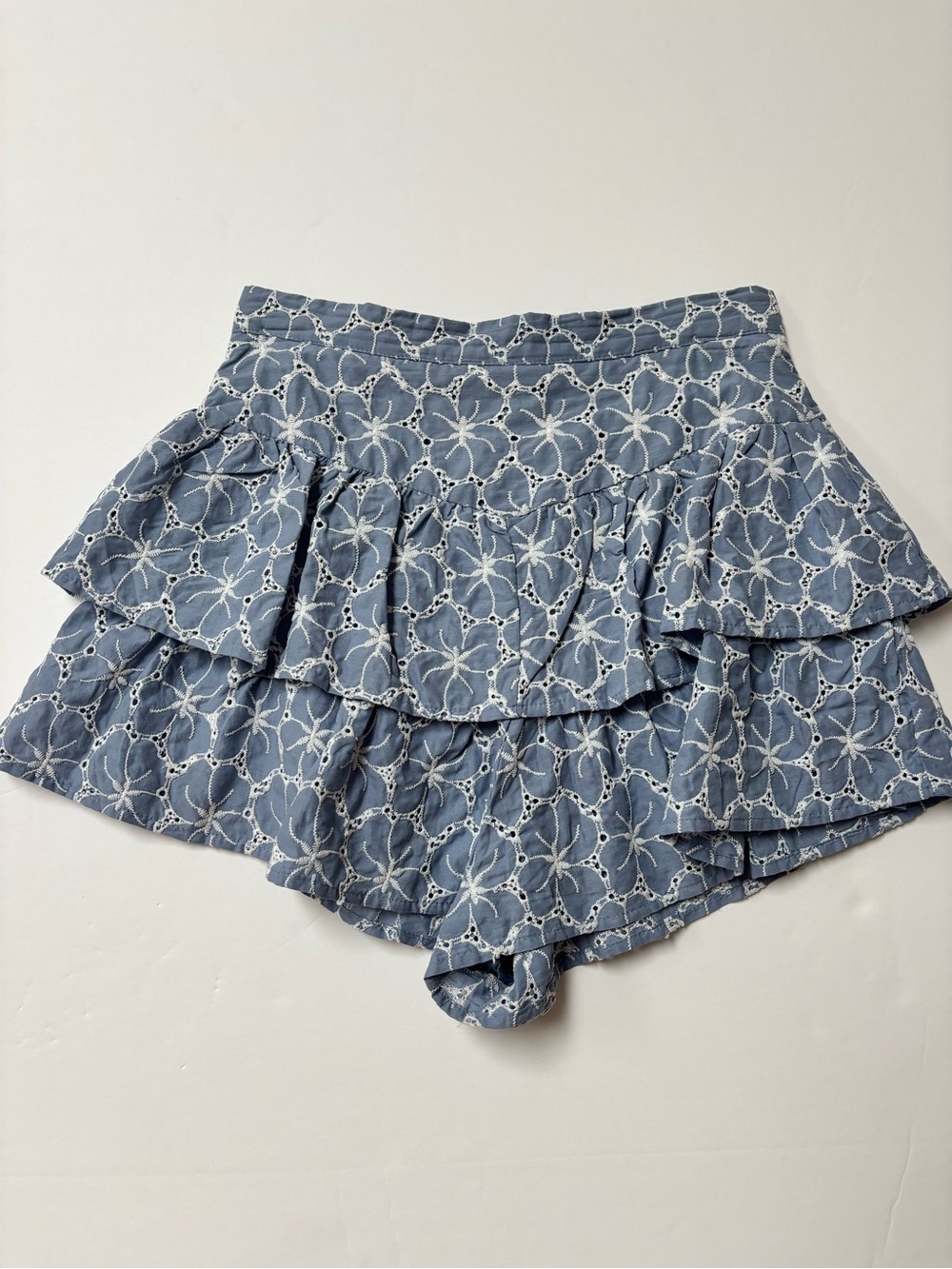 Blue Floral Eyelet Tiered Women’s Skort